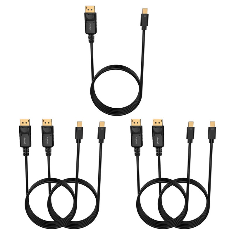 Moread Mini DisplayPort to DP Cable, 6 Feet, 5 Pack, Gold-Plated - 4K@60Hz, 2K@144Hz - Black - Image 1
